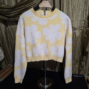Yellow and White Floral Sweater
